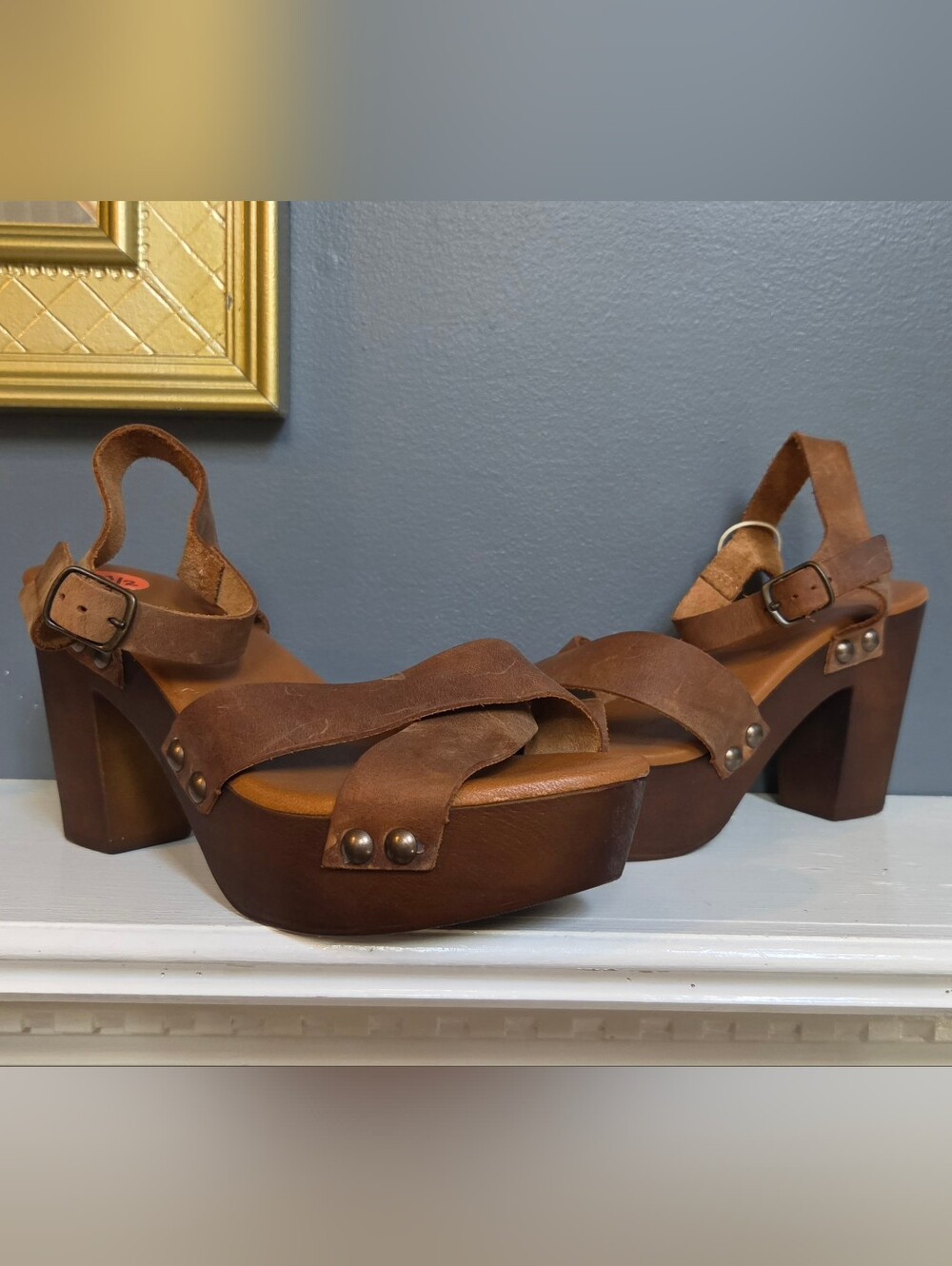 Womens- Brown Genuine Leather Platform Sandals Size 9.5